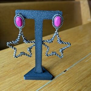 Pink and Silver Star Dangle Earrings